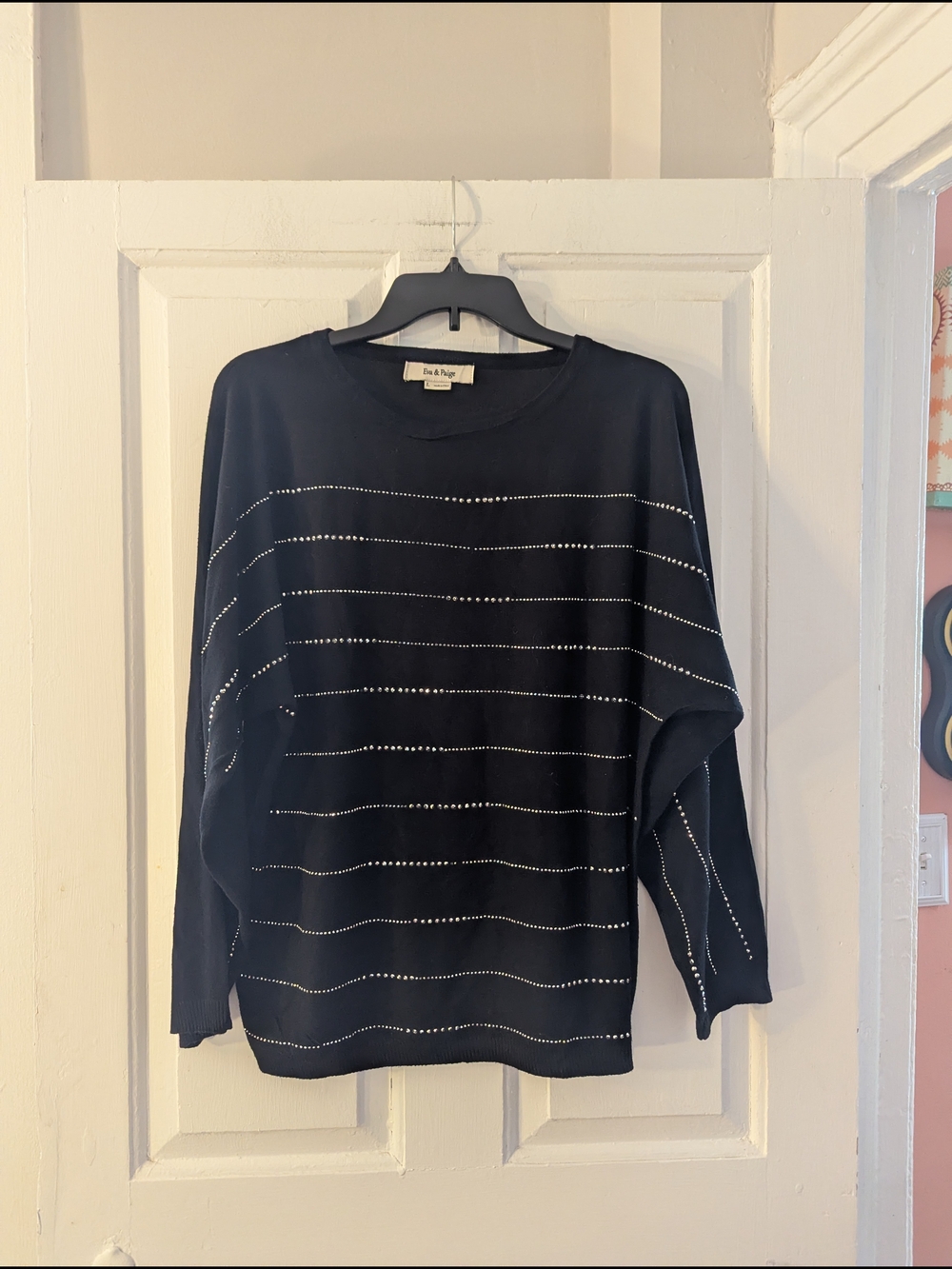 Eva & Paige Black Crewneck Sweater with Metallic Studs